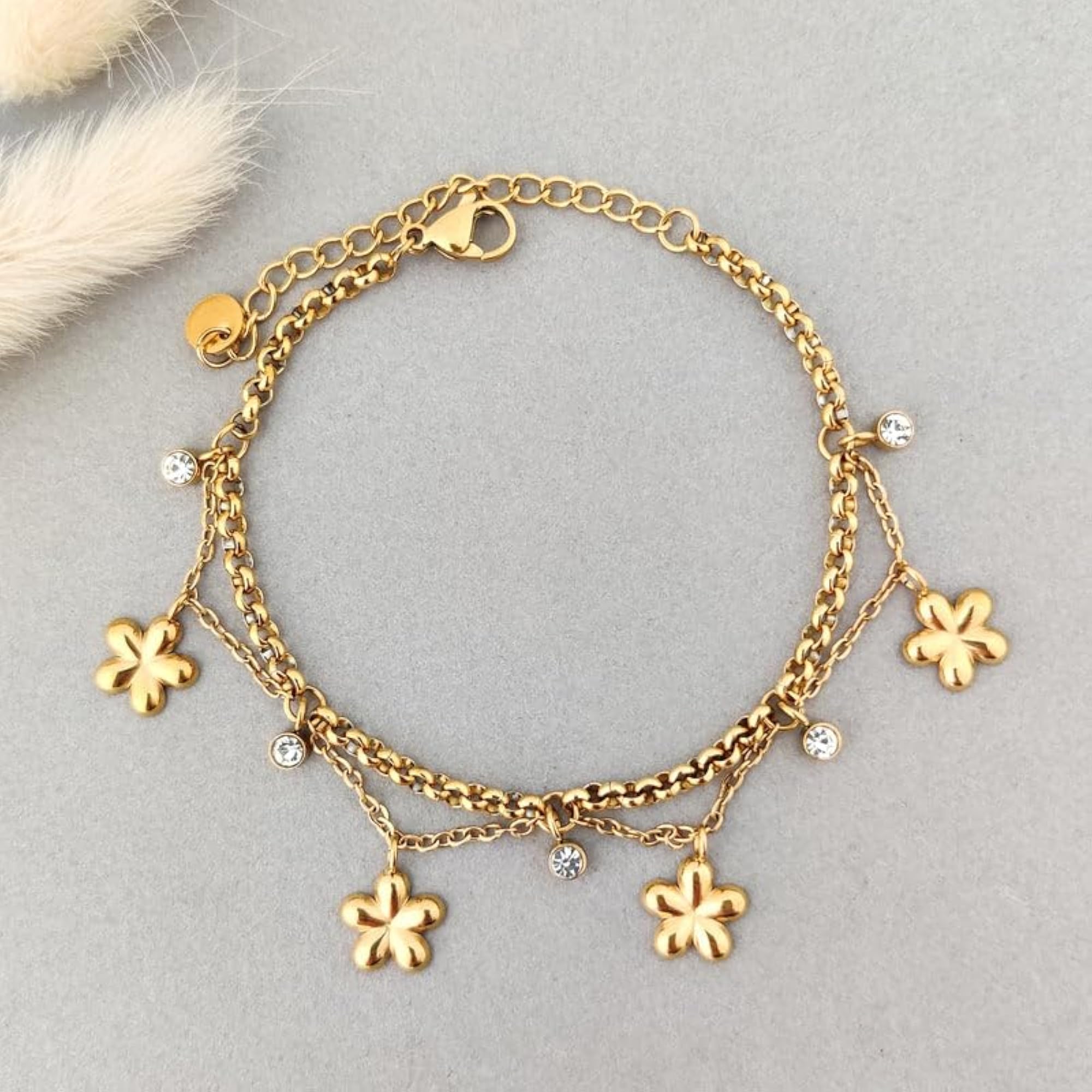 Women's 18K Gold Plated Flora Charm Bracelet, Waterproof